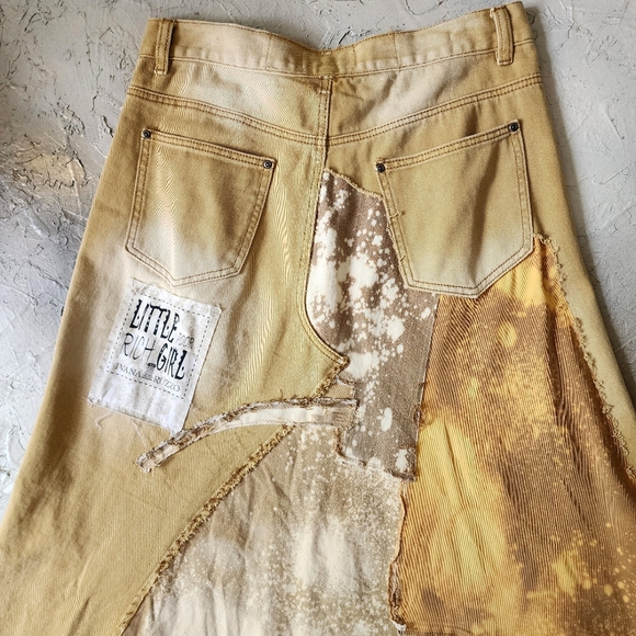 Upcycled Couture concept Designer Maxi Skirt Mustard Denim ShabbyChic - Picture 9 of 16